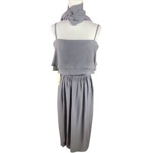 Jaeden Womens Gray Chiffon Formal Event Dress & Scarf Set Size Medium NWT